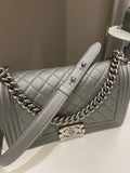 Chanel Quilted Boy Old Medium Silver Grey Caviar