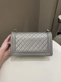 Chanel Quilted Boy Old Medium Silver Grey Caviar
