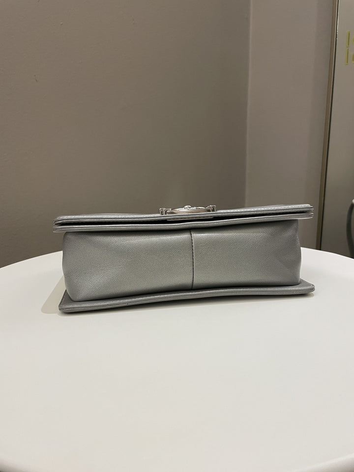 Chanel Quilted Boy Old Medium Silver Grey Caviar