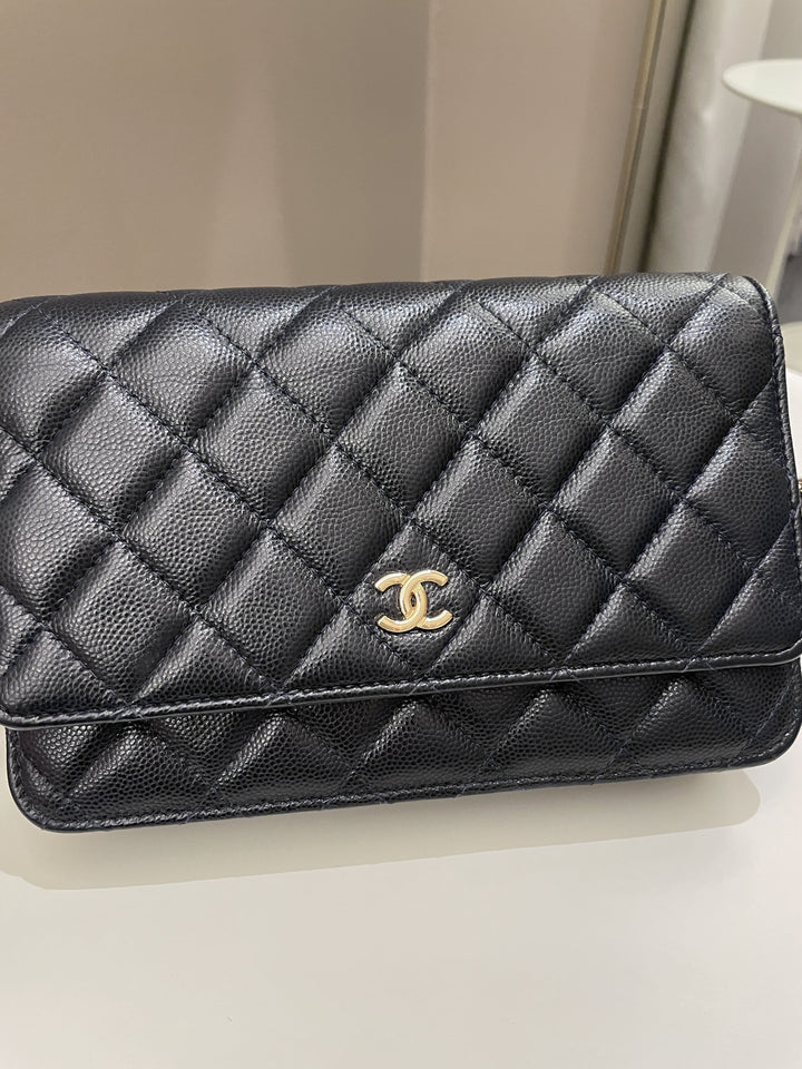 Chanel Classic Quilted Wallet on Chain Midnight Blue Caviar