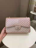 Chanel 17B Chevron Jumbo Double Flap Rose Gold Caviar