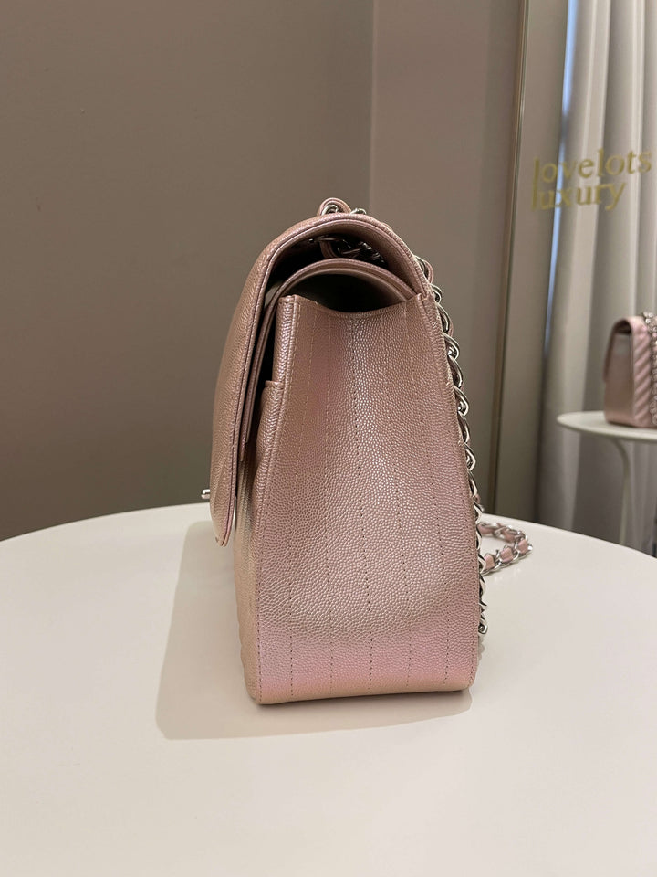 Chanel 17B Chevron Jumbo Double Flap Rose Gold Caviar