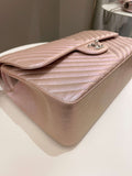 Chanel 17B Chevron Jumbo Double Flap Rose Gold Caviar