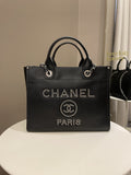 Chanel Studded Deauville Shopper Tote Black Caviar