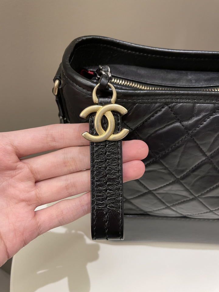 Chanel Quilted Gabrielle Hobo Black Aged Calfskin