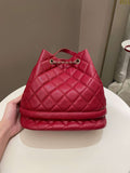 Chanel Rolled Up Bucket Drawstring Bag Red Caviar