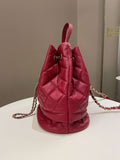 Chanel Rolled Up Bucket Drawstring Bag Red Caviar