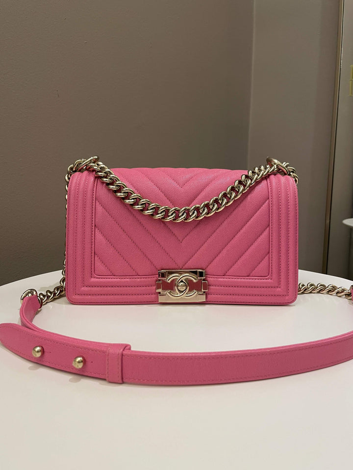 Chanel Chevron Boy Old Medium Pink Caviar