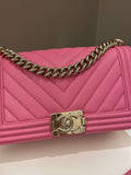 Chanel Chevron Boy Old Medium Pink Caviar