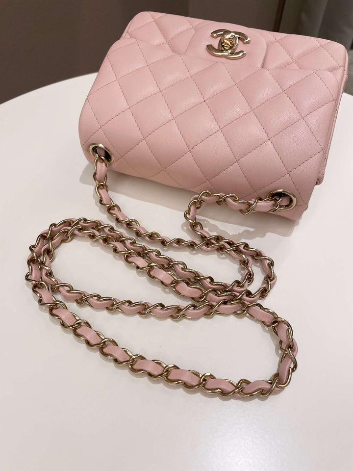 Chanel Classic Quilted Mini Square Light Pink Lambskin