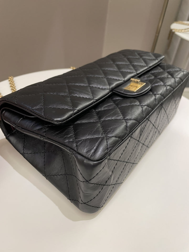 Chanel 2.55 226 Quilted Reissue Double Flap Black Aged Calfskin