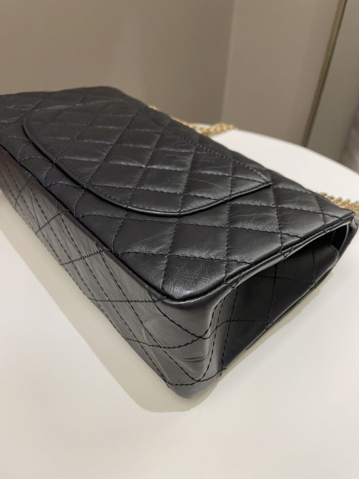 Chanel 2.55 226 Quilted Reissue Double Flap Black Aged Calfskin