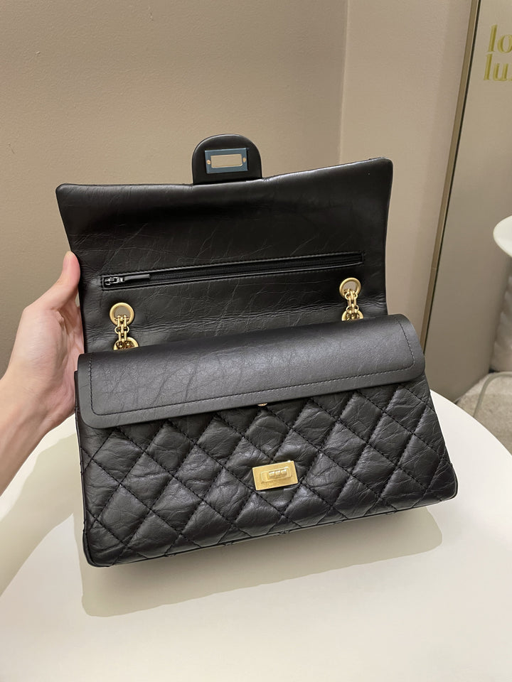 Chanel 2.55 226 Quilted Reissue Double Flap Black Aged Calfskin