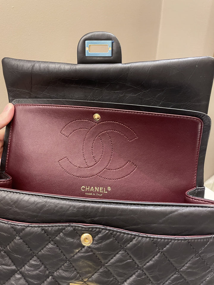 Chanel 2.55 226 Quilted Reissue Double Flap Black Aged Calfskin