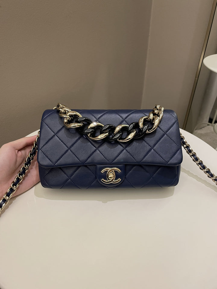 Chanel Cc Chain Top Flap Bag Navy Lambskin
