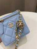 Chanel Quilted Pearl Crush Mini Vanity Cube Sky Blue Lambskin
