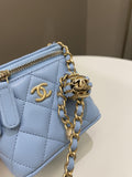 Chanel Quilted Pearl Crush Mini Vanity Cube Sky Blue Lambskin