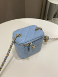 Chanel Quilted Pearl Crush Mini Vanity Cube Sky Blue Lambskin
