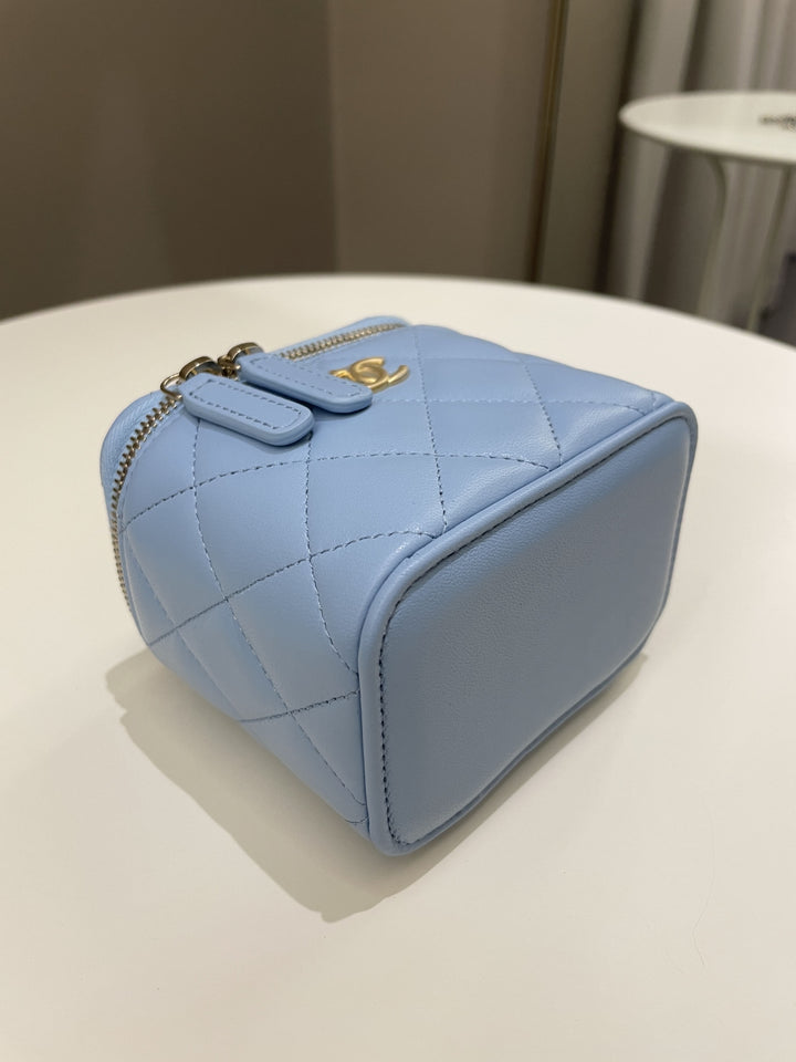 Chanel Quilted Pearl Crush Mini Vanity Cube Sky Blue Lambskin