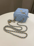 Chanel Quilted Pearl Crush Mini Vanity Cube Sky Blue Lambskin