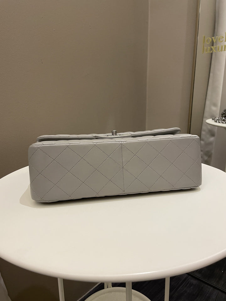 Chanel Classic Quilted Jumbo Double Flap Grey Lambskin
