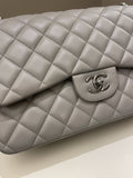 Chanel Classic Quilted Jumbo Double Flap Grey Lambskin