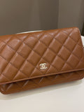Chanel 23A Cc Quilted Wallet on Chain Tan Brown Caviar