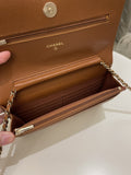 Chanel 23A Cc Quilted Wallet on Chain Tan Brown Caviar