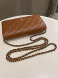 Chanel 23A Cc Quilted Wallet on Chain Tan Brown Caviar