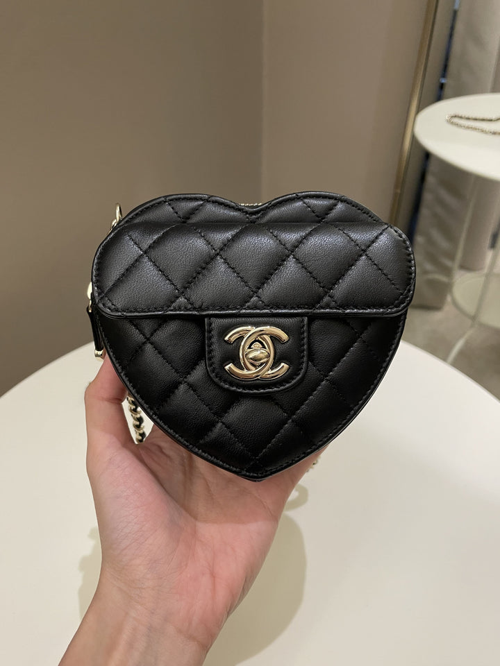 Chanel 22S Heart Bag Black Stiff Lambskin
