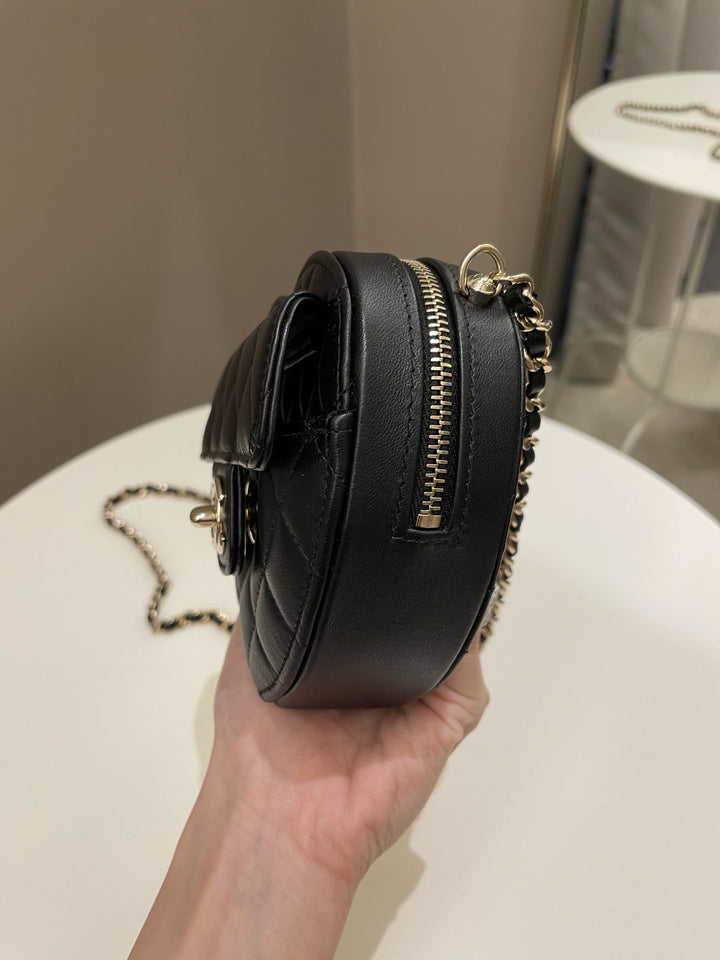Chanel 22S Heart Bag Black Stiff Lambskin