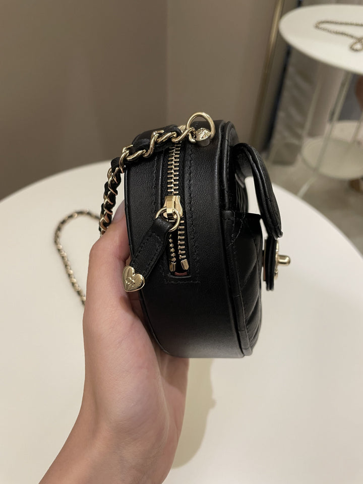 Chanel 22S Heart Bag Black Stiff Lambskin
