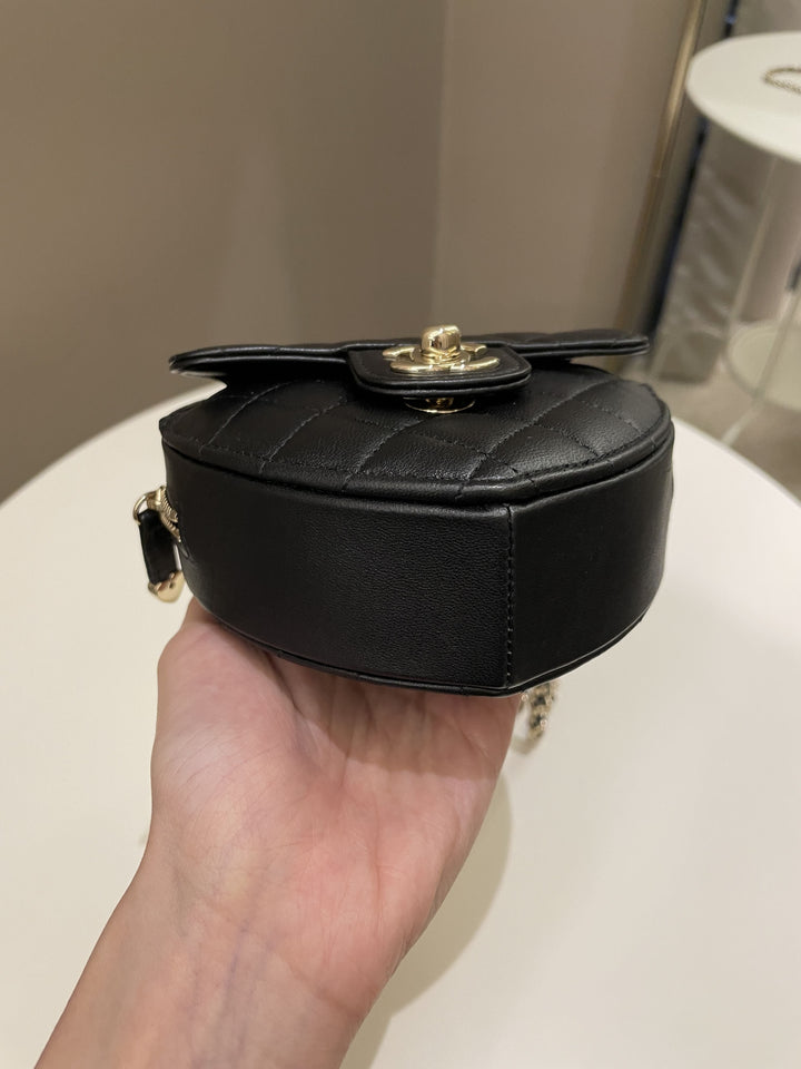 Chanel 22S Heart Bag Black Stiff Lambskin