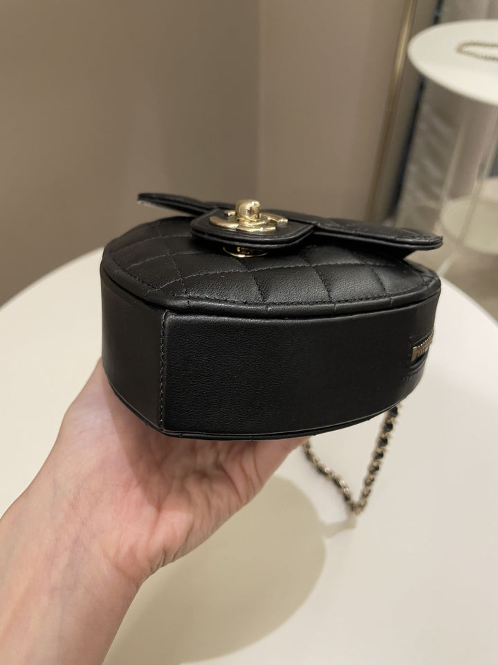 Chanel 22S Heart Bag Black Stiff Lambskin