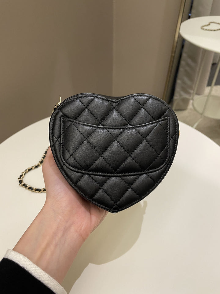 Chanel 22S Heart Bag Black Stiff Lambskin
