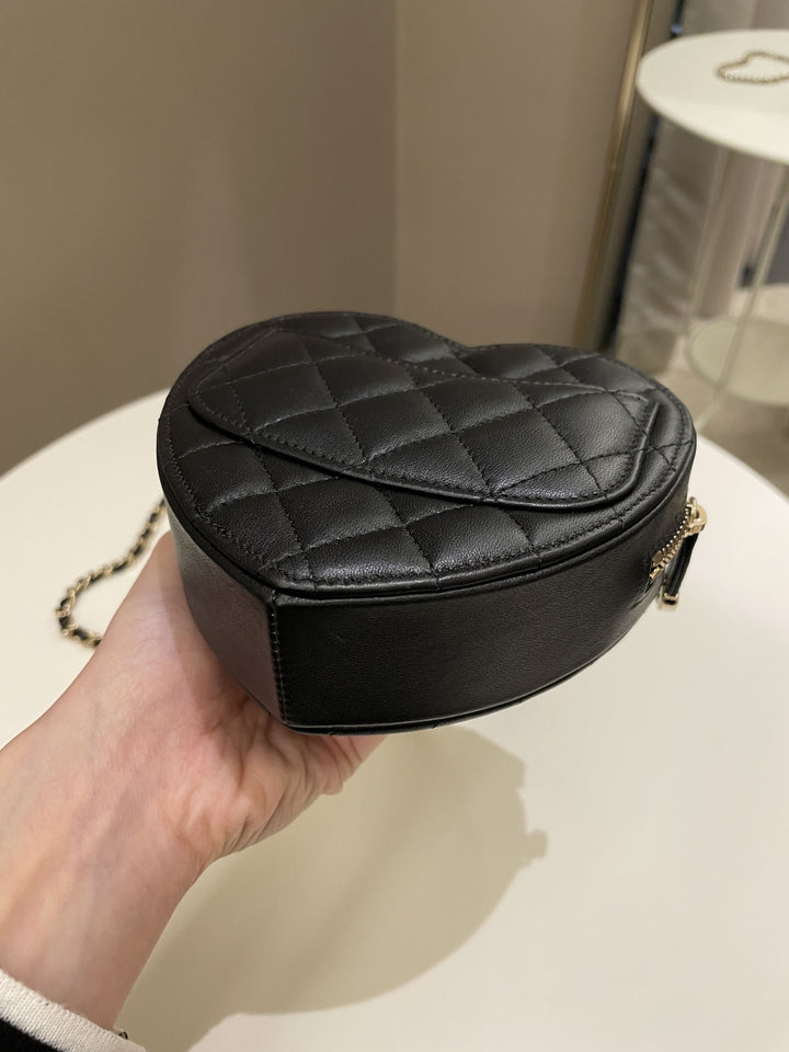 Chanel 22S Heart Bag Black Stiff Lambskin