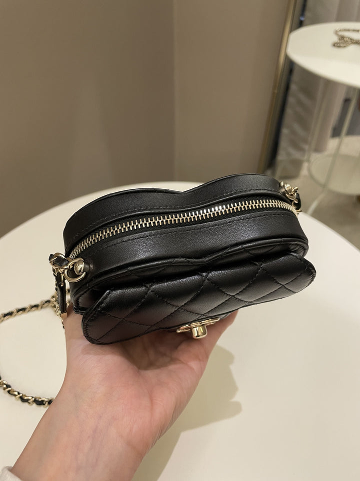 Chanel 22S Heart Bag Black Stiff Lambskin