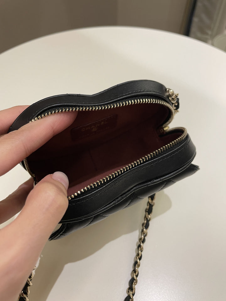 Chanel 22S Heart Bag Black Stiff Lambskin