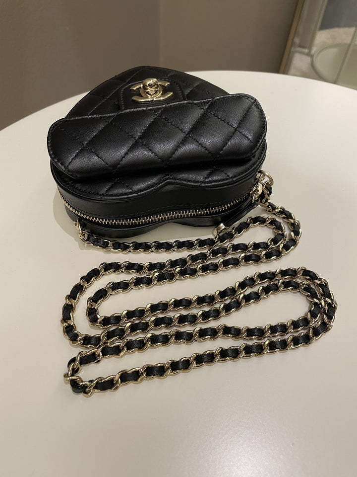 Chanel 22S Heart Bag Black Stiff Lambskin