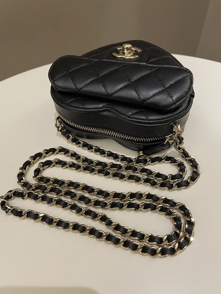 Chanel 22S Heart Bag Black Stiff Lambskin