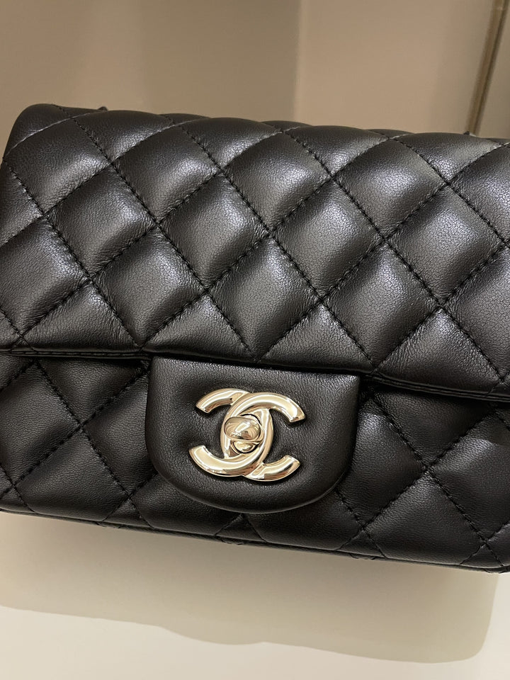 Chanel Classic Quilted Mini Square Black Lambskin