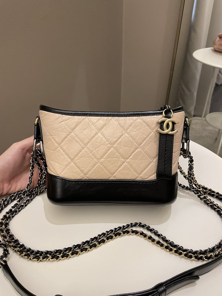 Chanel Quilted Gabrielle Hobo Beige/ Black Aged Calfskin