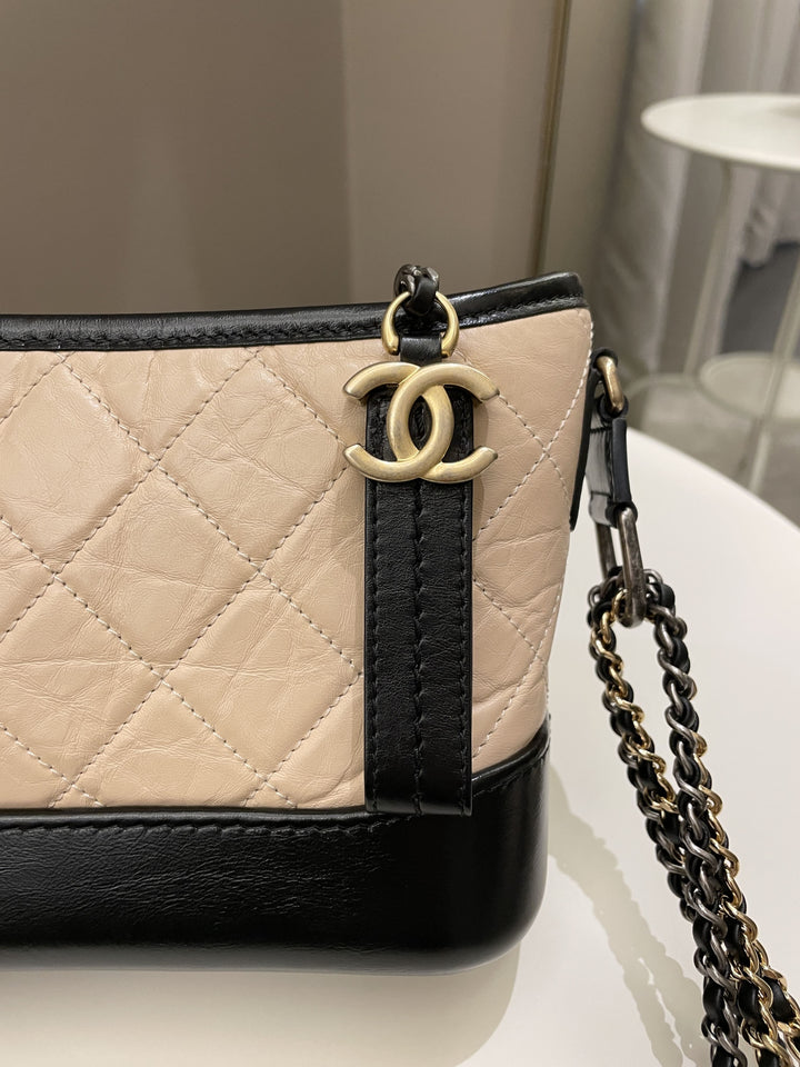 Chanel Quilted Gabrielle Hobo Beige/ Black Aged Calfskin