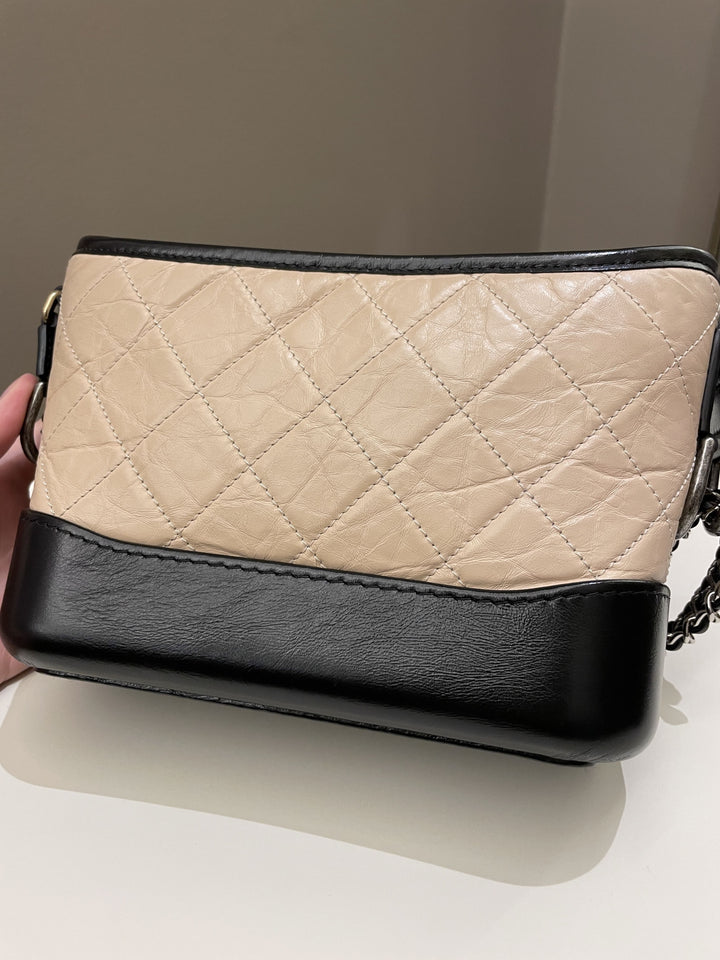 Chanel Quilted Gabrielle Hobo Beige/ Black Aged Calfskin