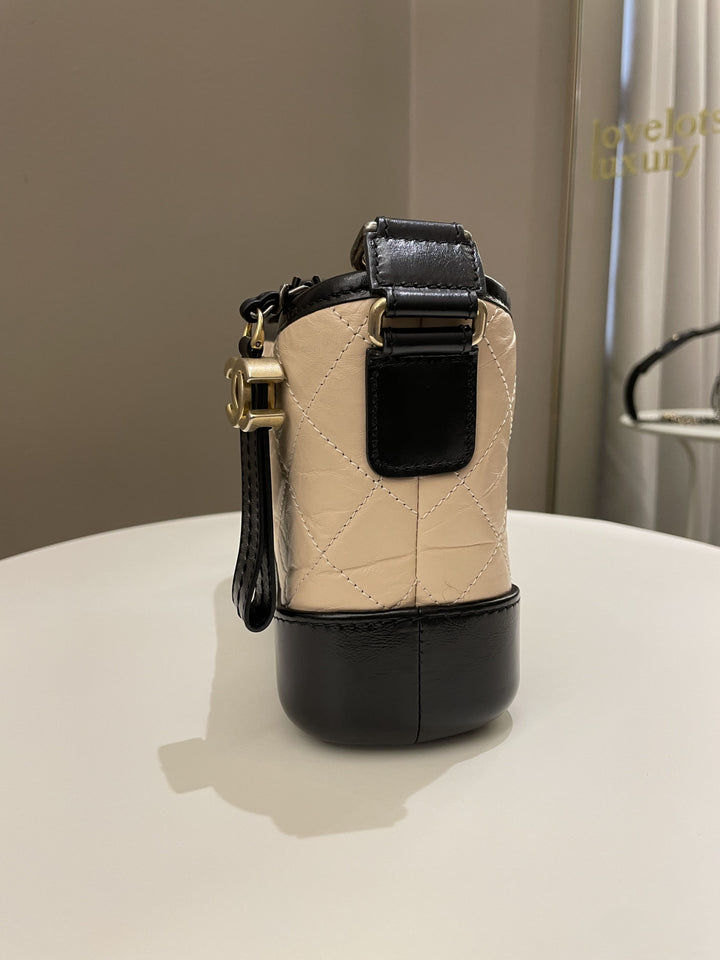 Chanel Quilted Gabrielle Hobo Beige/ Black Aged Calfskin
