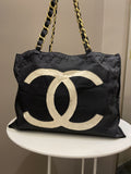 Chanel Cc Vintage Tote Bag Black Canvas