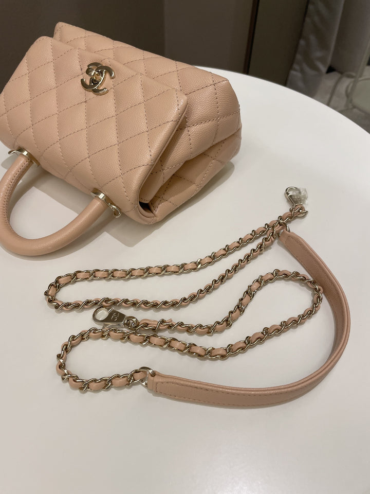 Chanel Quilted Coco Handle Mini Peachy Pink Caviar