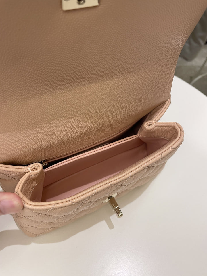 Chanel Quilted Coco Handle Mini Peachy Pink Caviar