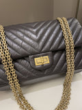 Chanel 2.55 225 Chevron Reissue Double Flap Dark Grey Aged Calfskin
