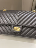 Chanel 2.55 225 Chevron Reissue Double Flap Dark Grey Aged Calfskin